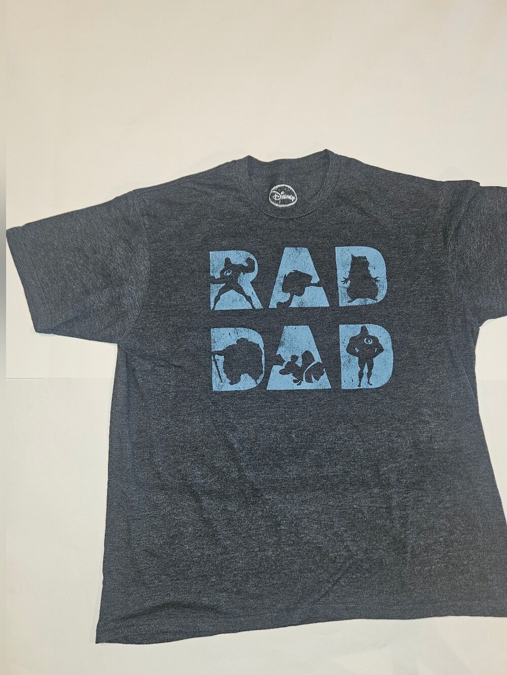 Disney Pixar Dark Heather T‑Shirt with Light Blue "RAD DAD" Graphic